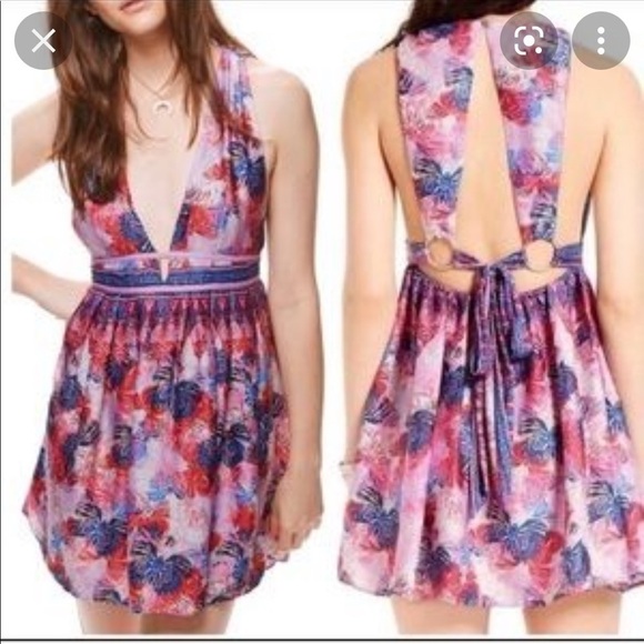 Free People Daydreamin Tie back printed flowy mini sundress XS - Picture 1 of 10